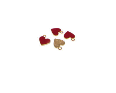 12mm Red Heart Enamel Gold Metal Charm, 4 charms