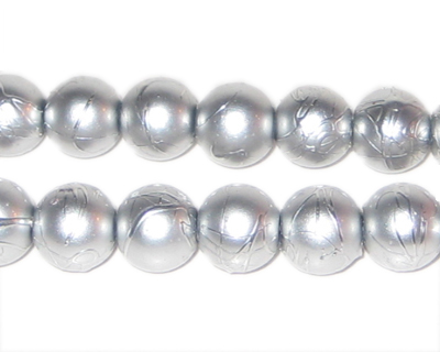 (image for) 10mm Drizzled Silver Glass Bead, approx. 17 beads