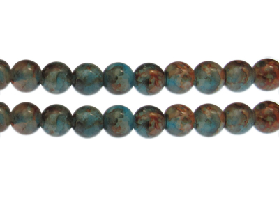 10mm Brown/Turquoise Duo-Style Glass Bead, approx. 16 beads
