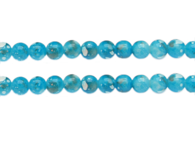 8mm Turquoise Swirl Marble-Style Glass Bead, approx. 38 beads