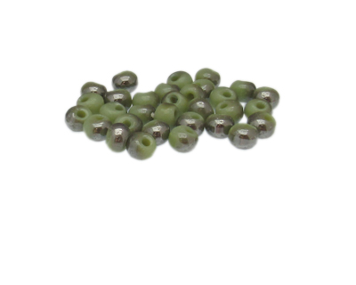 6mm Green/Silver Glass Pebble Bead