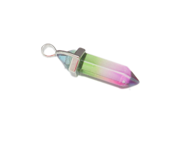 40 x 14mm Apple Green to Magenta Glass Pendant with silver bale