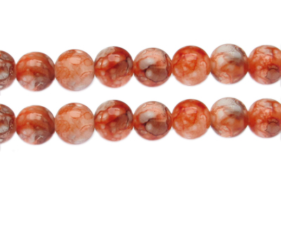 12mm Orange Swirl Marble-Style Glass Bead, approx. 14 beads