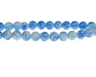 8mm Sky Blue Marble-Style Glass Bead, approx. 55 beads
