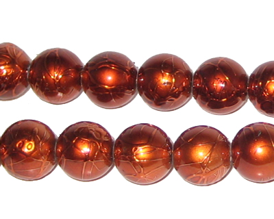 12mm Drizzled Bronze Glass Bead, approx. 13 beads