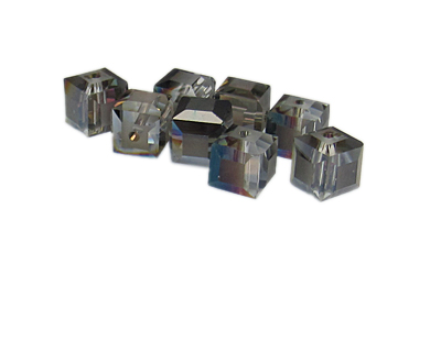 10mm Dark Silver Luster Faceted Cube Glass Bead, 8 beads
