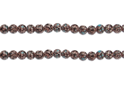 6mm Brown/Turq. Spot Marble-Style Glass Bead, approx. 42 beads