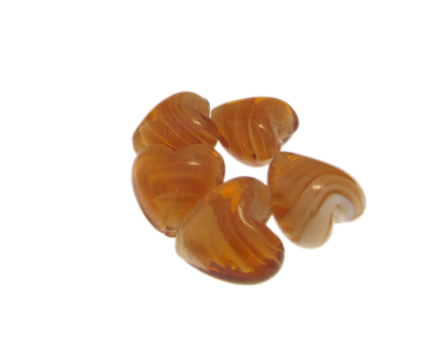 20mm Golden Brown Heart Lampwork Glass Bead, 5 beads