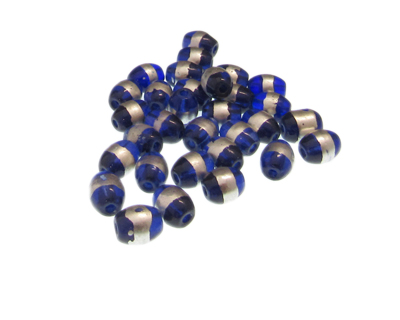 (image for) Approx. 1oz. x 8x6mm Dark Blue Oval Glass Bead w/Silver Line - Click Image to Close