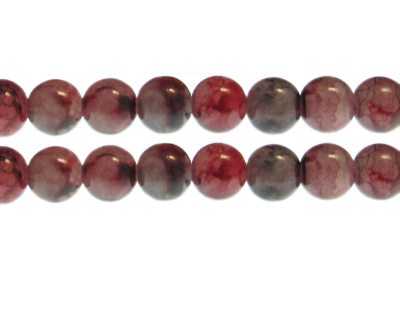 12mm Red/Gray Duo-Style Glass Bead, approx. 13 beads