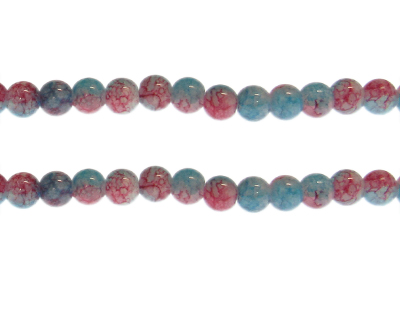 (image for) 8mm Red/Pastel Blue Duo-Style Glass Bead, approx. 38 beads - Click Image to Close
