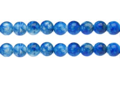 10mm Blue Swirl Marble-Style Glass Bead, approx. 18 beads