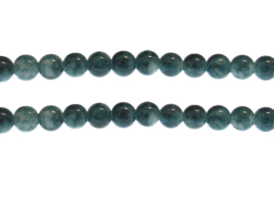 8mm Dark Aqua Marble-Style Glass Bead, approx. 55 beads