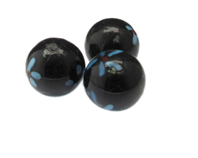 24mm Black Floral Lampwork Glass Bead, 5 beads, NO Hole