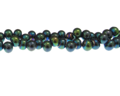 (image for) 8 x 6mm Blue Luster Electroplated Drop Glass Bead, 22" string - Click Image to Close