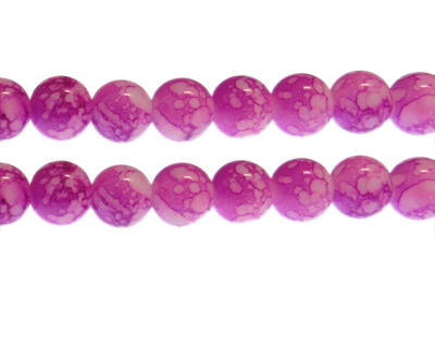 12mm Magenta Marble-Style Glass Bead, approx. 17 beads