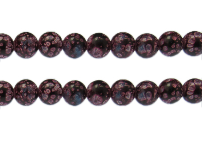 10mm Plum Spot Marble-Style Glass Bead, approx. 17 beads