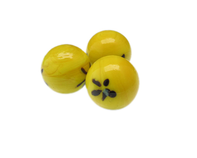 24mm Yellow Floral Lampwork Glass Bead, 1 bead, NO Hole