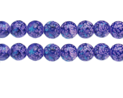 12mm Purple Spot Marble-Style Glass Bead, approx. 14 beads