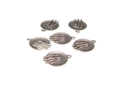 20mm Plate and Cutlery Silver Metal Charms, 6 charms
