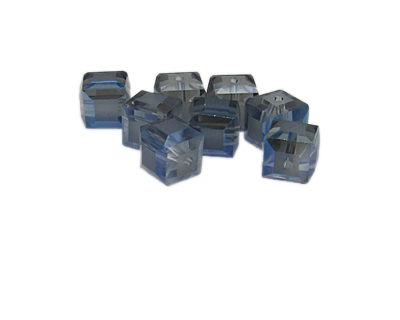 (image for) 10mm Blue Faceted Cube Glass Bead, 8 beads