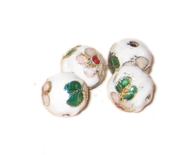 10mm White Round Cloisonne Bead, 4 beads