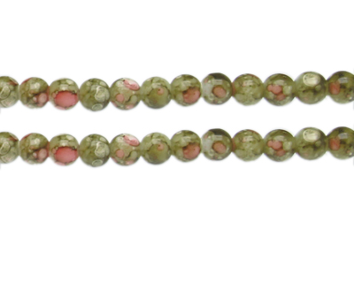 8mm Khaki/Red Swirl Marble-Style Glass Bead, approx. 38 beads