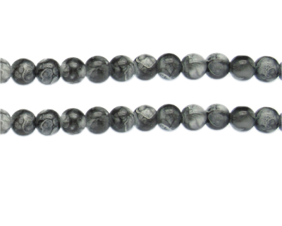 8mm Black Swirl Marble-Style Glass Bead, approx. 38 beads