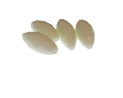 30 x 12mm White Oval Faceted Glass Bead, 4 beads