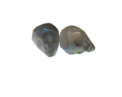 (image for) 24 x 20mm Silver/White Skull Glass Bead, 2 beads