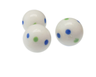 24mm White Dot Lampwork Glass Bead, 1 bead, NO Hole