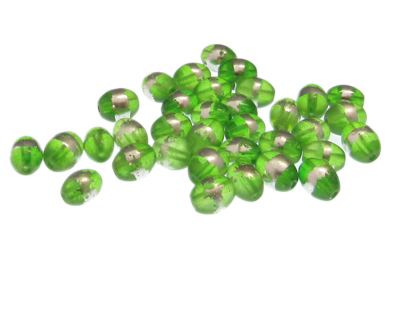 (image for) Approx. 1oz. x 8x6mm Apple Green Oval Glass Bead w/Silver Line - Click Image to Close