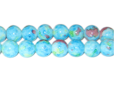 (image for) 12mm Turquoise Marble-Style Glass Bead, approx. 18 beads
