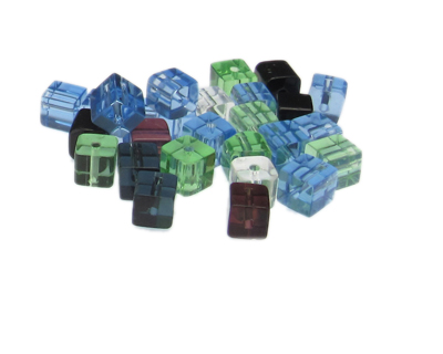 Approx. 1.2oz. x 6mm Color Pressed Glass Cube Beads