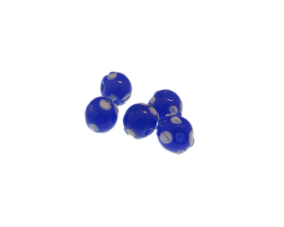 8mm Blue Spot Lampwork Glass Bead, 5 beads