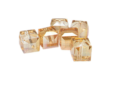 (image for) 16mm Apricot Faceted Cube Glass Bead, 6 beads