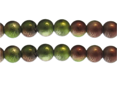 12mm Apple/L. Copper Drizzled Glass Bead, approx. 13 beads