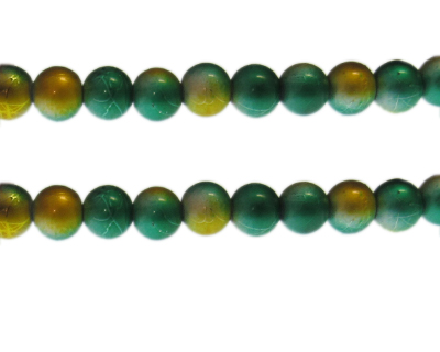 10mm Drizzled Green/Gold Glass Bead, approx. 17 beads