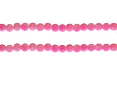 6mm Hot Pink Marble-Style Glass Bead, approx. 68 beads