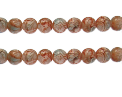 10mm Peach Swirl Marble-Style Glass Bead, approx. 17 beads
