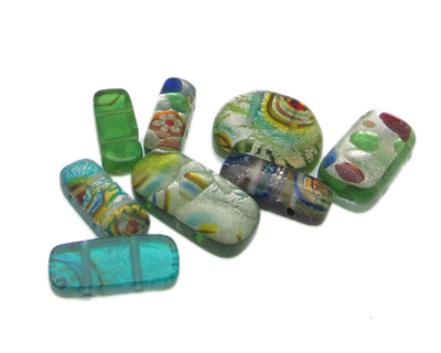 Approx. 1oz. x 20 - 24mm Green/Aqua 2-hole Lampwork Glass Bead M Approx. 1oz. x 20 - 24mm Green/Aqua 2-hole Lampwork Glass Bead M