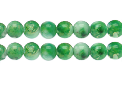 12mm Green Swirl Marble-Style Glass Bead, approx. 22 beads