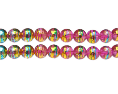 10mm Pink Pulse Abstract Glass Bead, approx. 16 beads