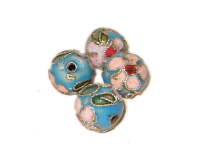 10mm Turquoise Round Cloisonne Bead, 4 beads