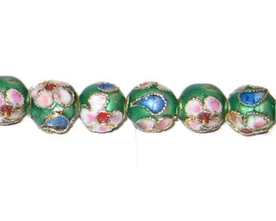 (image for) 8mm Emerald Round Cloisonne Bead, 6 beads - Click Image to Close