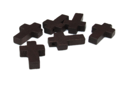 (image for) 22 x 14mm Dark Brown Wood Cross Charm, 6 charms