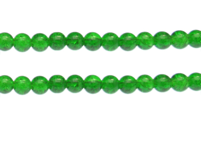 8mm Apple Green Round Crackle Glass Bead, approx. 55 beads