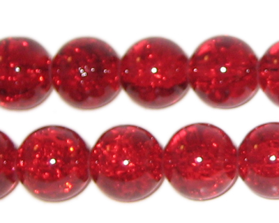 (image for) 12mm Light Red Round Crackle Bead, 8" string, approx. 18 beads