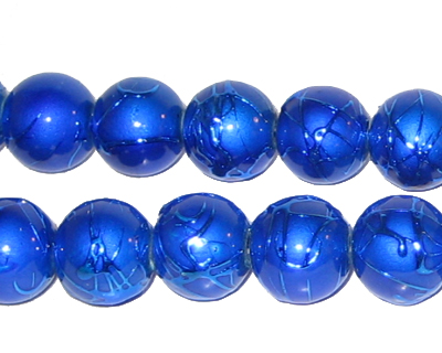 12mm Drizzled Blue Glass Bead, 6" string