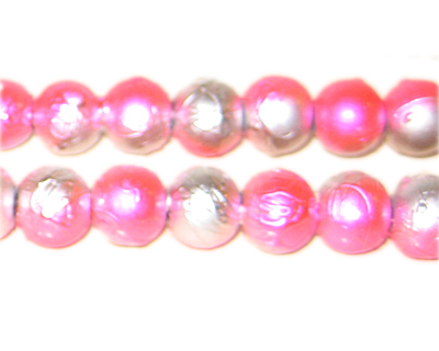 12mm Drizzled Silver / Fuchsia Bead, approx. 14 beads